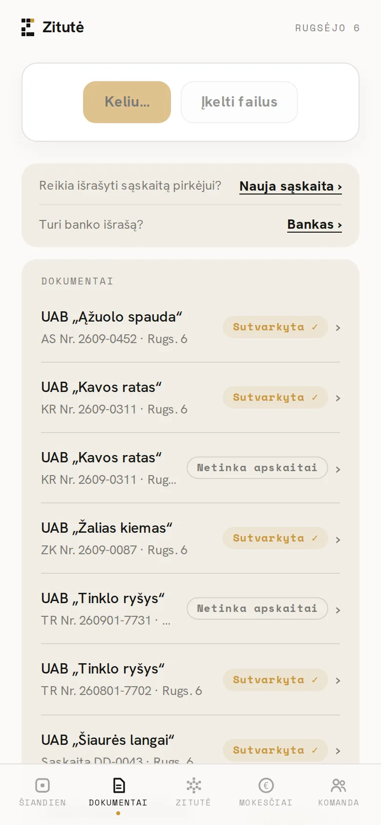 Zitutės programėlės ekranas telefone: Nuotrauka keliauja