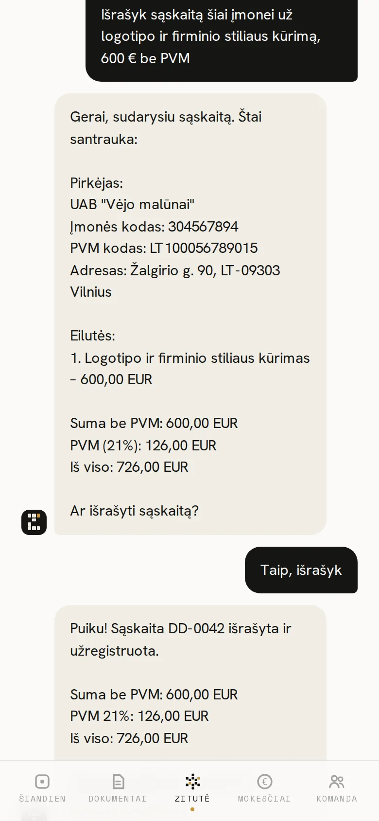 Zitutės programėlės ekranas telefone: Zitutė perskaito ir parodo santrauką
