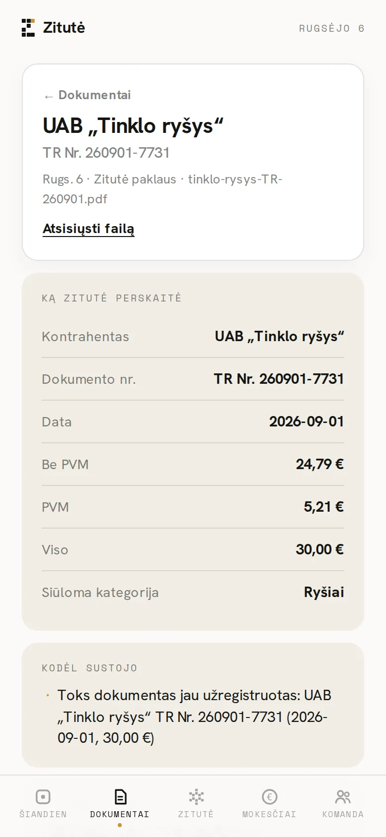 Zitutės programėlės ekranas telefone: Zitutė paklaus