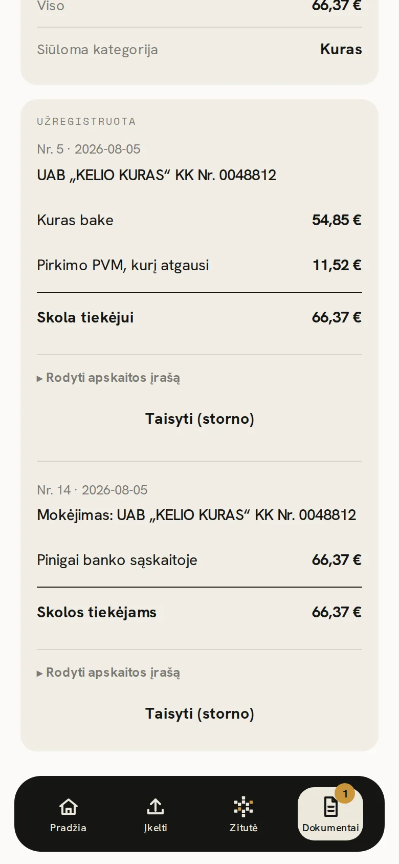 Zitutės ekranas: kuras bake